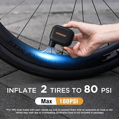 AIRBANK Mini Bike Pump POCKET SE, 100 PSI Electric Bicycle Air Pump for Road Bikes, Portable Bicycle Pump, Bicycle Tire Inflator for Schrader and Presta Valve with Rechargeable Battery thumbnail 3