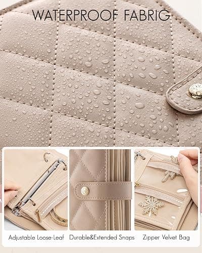 Vlando Travel Jewelry Case,Portable Jewelry Organizer Storage Book with Clear Zipper Velvet Jewelry Pouch Bag Gifts for Traveler Women Girls-Toffee thumbnail 4
