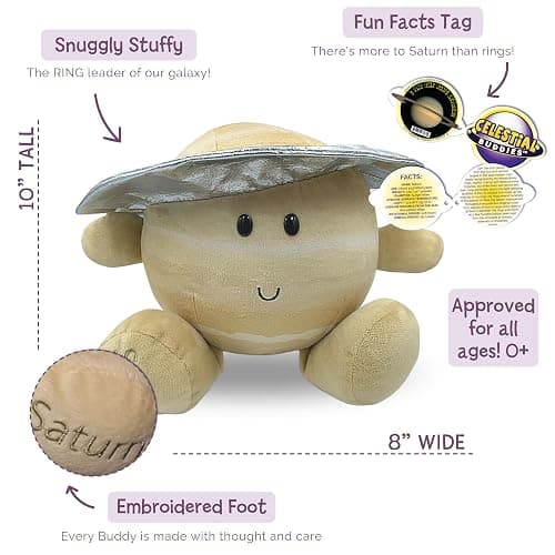 Celestial Buddies Saturn Buddy | 10" Soft Stuffed Plush, Embroidered Features, Fun Planet Facts Tag for Kids – STEM Learning, Educational Gift, Classroom & Homeschool Science Space Astronomy | 0+ thumbnail 3