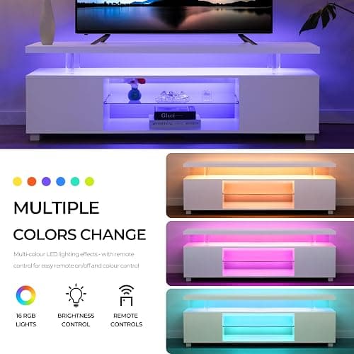 Cubehom White TV Stands for Living Room LED TV Stand Modern TV Stand with Storage for 65/70/75 inche TVs Entertainment Center for Living Room - 51inch - White thumbnail 4