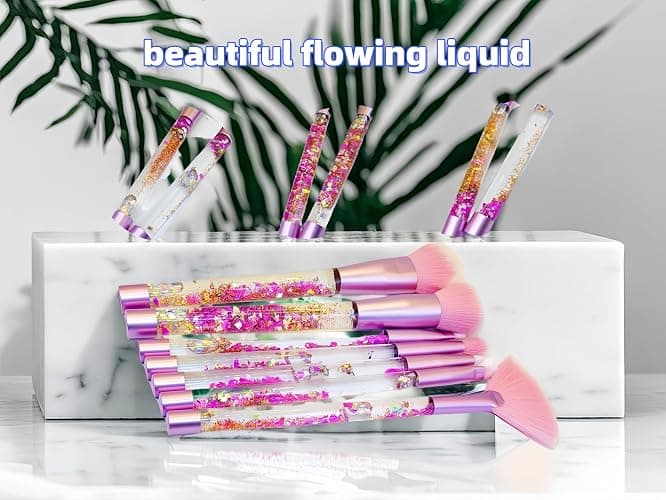 RAEEIKPHZ Sparkle Pink Makeup Brushes Set,Unicorn Glitter 7pc Foundation Blush Lip Nose Eyeshadow Eyebrow Loose Powder Fan Make Up Brushes Kit with Liquid for Kids Girls Teen Women Gift Present thumbnail 3