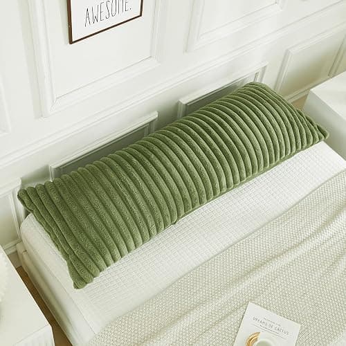 JAUXIO Faux Fur Fluffy Body Pillow Cover Luxury Textured Vertical Stripe Plush Decorative Body Pillowcase, Ultra Soft and Cozy Zipper Closure 21 x 54 Inches, Sage thumbnail 3