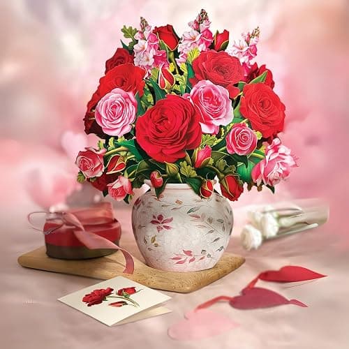Freshcut Paper Pop Up Cards, Blooming Roses, 12 Inch Life Sized Forever Flower Bouquet 3D Popup Greeting Cards, Valentine's Day, Anniversary Card, Blank Notecard & Envelope - Blooming Roses thumbnail 5