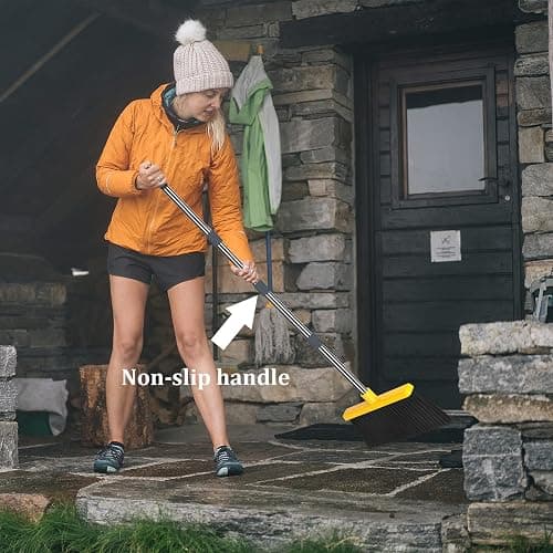 kelamayi Upgrade Broom and Dustpan Set, Broom with Dustpan Combo Set, Self-Cleaning with Dustpan Teeth, Indoor&Outdoor Sweeping, Stand Up Broom and Dustpan (Gray&Yellow) thumbnail 6