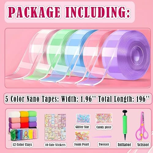 shaguanchang 5PCS Nano Tape Bubble Kit for Kids, Nano Bubble Tapes Kit with Glitter, Clay, Cute Stickers and Accessories Tools, Nano Tape Crafts for Kids Teens Girls thumbnail 4