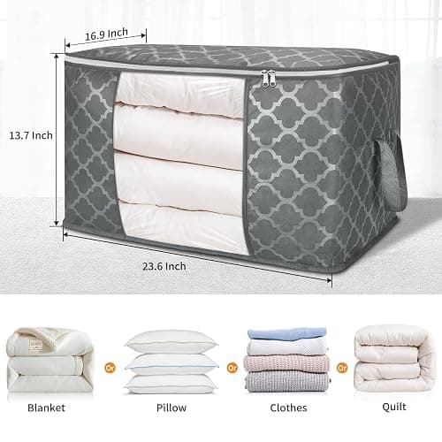90 L Large Storage Bag Clothes Storage Organizer with Durable Handles for Closet Storage, Comforter, Blanket, Clothing, Bedding and Toys 6 Pack thumbnail 3