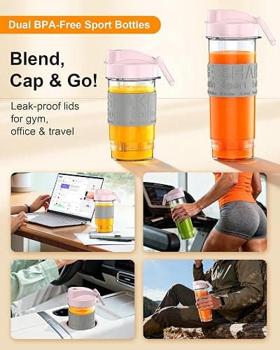 HoninJoy Smoothie Blender, 650W Personal Blenders for Shakes and Smoothies with Grinder Cup & 2 BPA-Free Portable Cups (20oz+14oz), Portable Blender for Juices, Smoothies Maker for Kitchen, Pink thumbnail 6