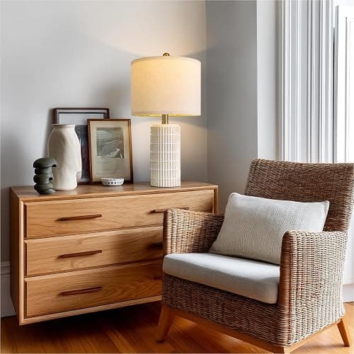 PoKat 20.75" Small Modern Ceramic Table Lamps Set of 2 for Bedroom, White Bedside Lamps for Night Stands, Farmhouse Desk Decor Gift Nightstand Table Lamps for Living Room End Table Beige thumbnail 4