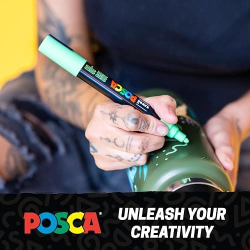 Posca Paint Art Markers, Set of 15 5M Medium Acrylic Markers with Reversible Tips, Artist Recommended Paint Pens for Gifts, Decorations, Fabric, Metal, Glass, Wood and Canvas thumbnail 10