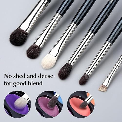 EVRCHGIEA Natural Goat Hair Eye Makeup Brush Set, 6 Pcs Professional Blending Eyeshadow Makeup Brushes for Concealer Eyebrows Eyeliner, Soft Hairs & Wood Handle… (blue 6pcs) thumbnail 3