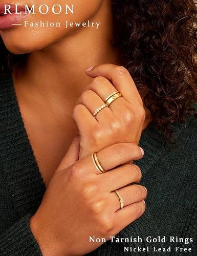 RLMOON Stackable Gold Rings for Women Non Tarnish Dainty 14K Gold/Silver Plated Stacking Thumb Rings Cubic Zirconia Eternity Wedding Band Rings Gold Jewelry Size 6-10 thumbnail 3