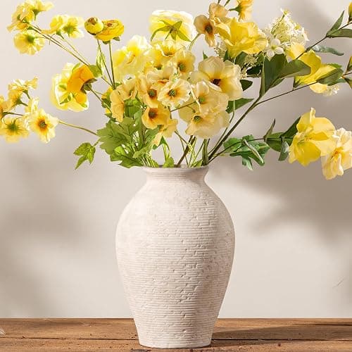 Vanselia Ceramic Flower Vase Home Decor - Large Farmhouse Table Vases Rustic Vintage Living Room Kitchen Bedroom Decorations for House Book Shelf Office Coffee Desk Dining Fireplace (9" Rustic) thumbnail 5
