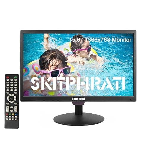 SKitphrati 15.6 Inch Small Monitor 1366x768 TN Screen Display Mini Monitor with HDMI VGA BNC Ports, VESA Mounting, LED Monitor for PC, Laptop and Computer, Built in Speaker - Image 1