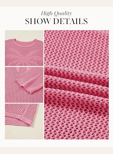 Dokotoo Womens Fashion 2026 Summer Crochet Hollow Out Long Sleeve Sweaters Casual Crewneck Pullover Shirt Beach Coverup thumbnail 5