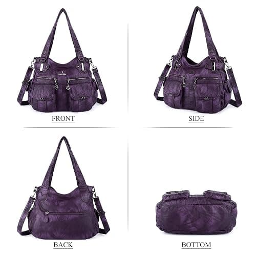 Angel Kiss Women's Designer Handbag Large Double Zipper Multi Pocket Washed Leather Purse thumbnail 3