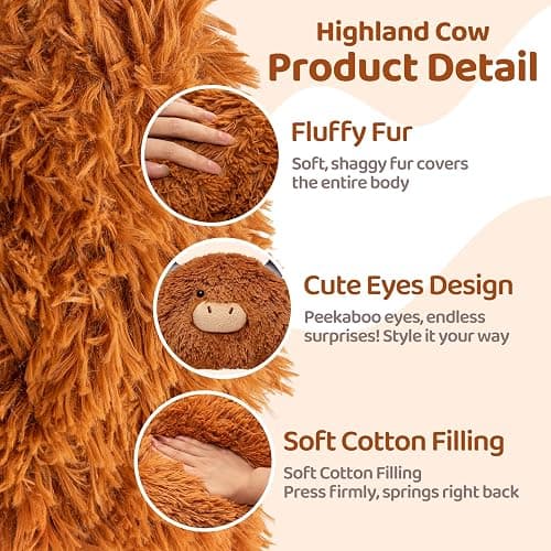 Mewaii 4 Lbs Weighted Stuffed Animals - Heavy Belly & Limbs, 23" Highland Cow Plush for a Realistic Hug, Super Soft Fluffy Plush Toy for Kids and Adults thumbnail 9