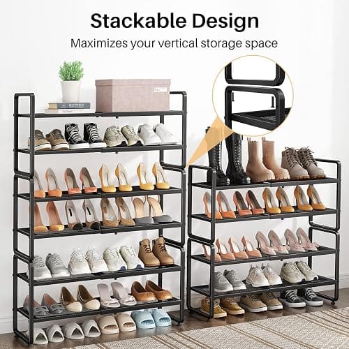 SNTD Shoe Rack - Expandable Shoe Organizer for Closet, Adjustable Metal Shoe Shelf Storage, Stackable Long Shoe Stand Holder for Garage, Entryway, Door Entrance (Black, 4-Tier) thumbnail 6
