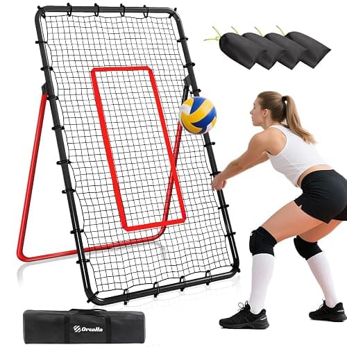 Volleyball Rebounder Net, 5 Angles Volleyball Bounce Back Training Equipment with Durable Sandbags & Metal Stakes for Lacrosse, Baseball, Soccer Practicing - 7x4 Ft - Image 1