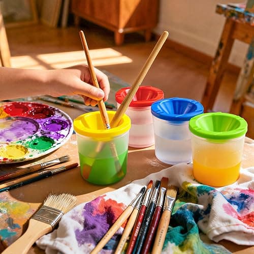 No Spill Paint Cups, 48pcs Paint Cups with Lids for Kids Suitable for Kids Paint, Spill Proof Paint Cups are Ideal for Classroom Art Supplies and Crafts, Durable Paint Cups with Lids(4 Colors) thumbnail 6