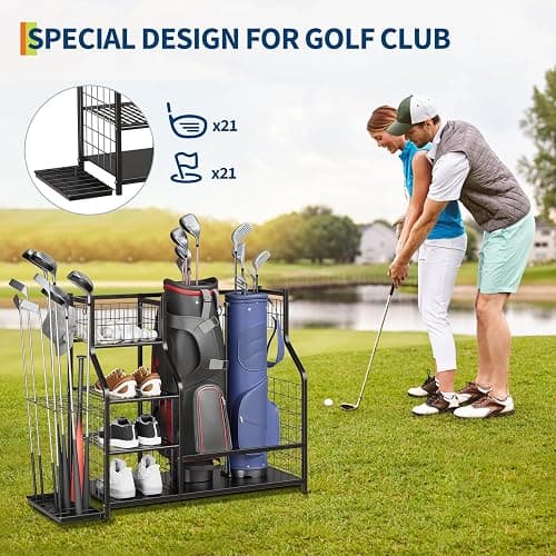 GarveeLife Golf Bag Organizer, Sports Equipment Organizer, Sports Organizer for Garage, Golf Bag Stand for Garage with Baskets, Hooks thumbnail 3