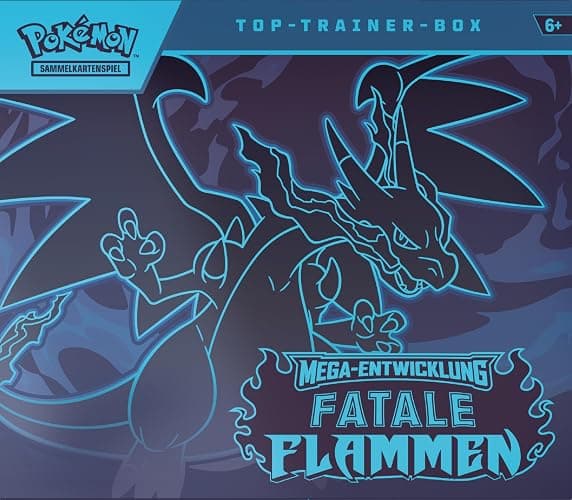 Pokémon-Sammelkartenspiel: Top-Trainer-Box Mega-Entwicklung – Fatale Flammen (1 Vollbild-Promokarte, 9 Boosterpacks & Zubehör) thumbnail 2