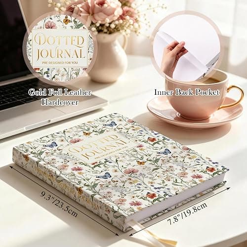 Everloria Premade Dotted Journal Notebook, 12 Months Pre-made Bullet Templates, 260 Hand-Drawn Coloring Pages, Undated Weekly & Monthly Planner, 7.8"x9.3" Leather Dot Grid Habit Mood Tracker thumbnail 2