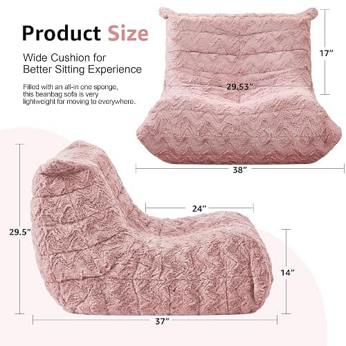 Bean Bag Chairs for Adults Giant Bean Bag Chair Memory Foam BeanBag Chair Bean Bag Sofa with Filler Faux Fur Fireside Beanbags Lazy Sofa for Living Room Bedroom Office (Pink Chevron, Single) thumbnail 2