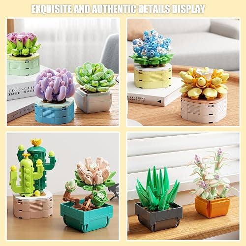 TYCOLE Tiny Flowers Succulents Artificial Plant Set-Creative Botanical Building Block 9 in 1 Toy, Botanical Collection for Office&Home Decor,Christmas Birthday Gift for Adults and Kids 8-12(832 PCS) thumbnail 3