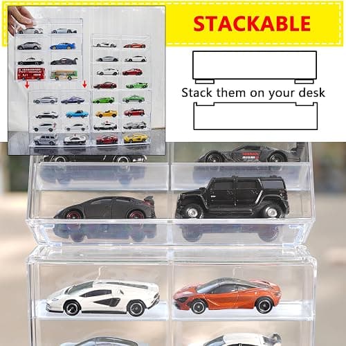 KASTUN Display Case for 32 Hot Wheels,Matchbox Cars,Display Case Wall Mount,Transparent Storage Case for 1/64 Diecast Cars,Wall Hanging,Stackable,Clear,Dustproof thumbnail 4