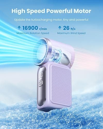 Gaiatop Portable Handheld Mini Fan, 6 Speeds 16900 RPM High Velocity Personal Fan with LED Display, USB Rechargeable, Mini Fan with Lanyard for Makeup, Travel, Outdoor, for Women Girl Gift, Purple thumbnail 3