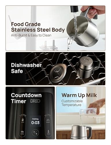 Dreo Milk Frother [Upgraded], All-in-1 Electric Foam Maker for Coffee, 15oz/450ml Automatic Foam Frother for Latte Art-level Microfoam, 30+ Drinks, Easy to Clean, Dishwasher Safe, LED display thumbnail 6