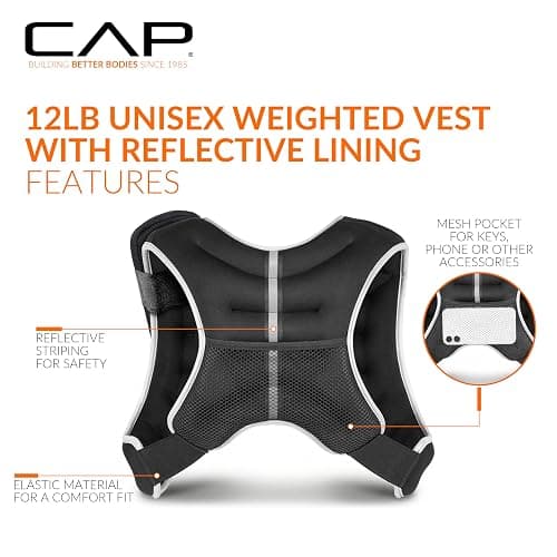 CAP Weighted Vest for Women & Men 8-30lbs – Reflective Fitness Vest for Walking, Running, Cardio, Rucking, & Strength Training Workouts, Multiple Colors thumbnail 4