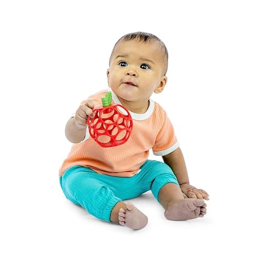 Bright Starts Oball Easy Grasp Red Apple Teether Toy, Hold My Own Collection, BPA Free, Unisex, Newborn and Up thumbnail 8