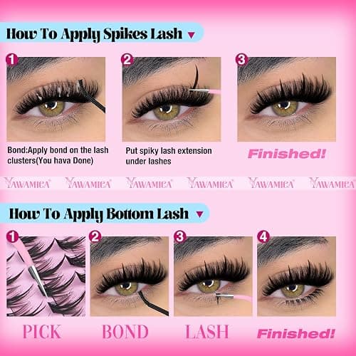 Yawamica Bottom Lashes and Spikes DIY Eyelash Extension Wispy Individual Lash Spikes 11-21mm and 5-7mm Bottom Lash Clusters 240pcs Cluster Lashes Waterproof Eyelash Clusters DIY Entire Spike Lash Look thumbnail 8