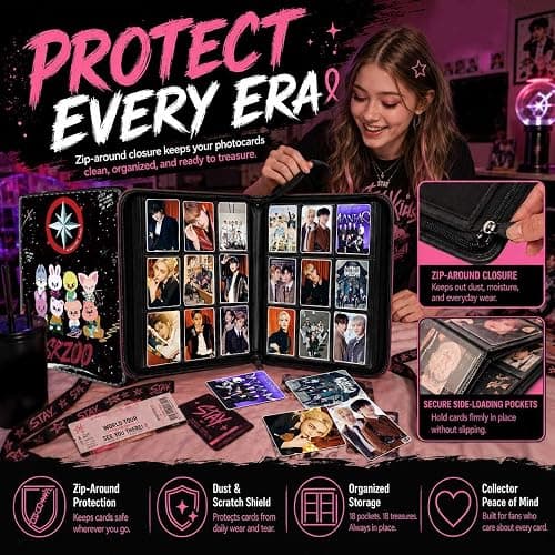 Stray Photocards Binder 1008 Pockets, Stray Fans Gifts & SKZOO Merch Collectors, 9-Pocket Portable Waterproof Display Kpop Photo Cards Collector Ablum Holder Book with 56 Removable Sleeves - Star thumbnail 6