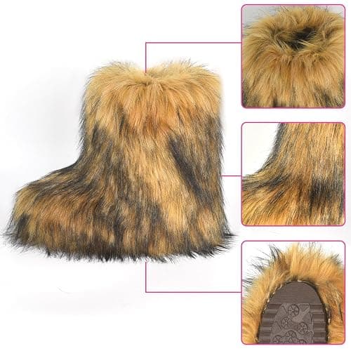 qenqenr Fashion Fur Boots,Flat Heel Comfy Plush Warm Snow Booties,2025 Winter Outdoors Furry Boots,Mid-Calf Faux fur Boot for Women. thumbnail 6