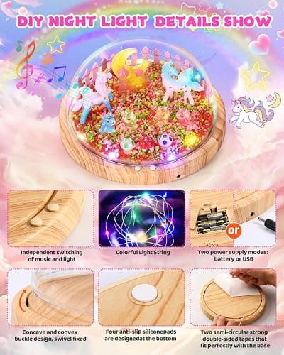 Laclun Unicorns Gifts for Girls,Make Your Own Night Light, Arts and Crafts Kit for Kids,Birthday Gift for Ages 4 5 6 7 8 9 10 Year Old DIY Unicorns Toys for Girls Best Christmas Presents thumbnail 3