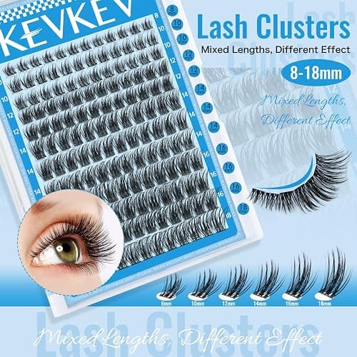 KEVKEV Lash Clusters 144 Pcs Eyelash Clusters Wispy Natural Cluster Eyelash Extension Thin Band & Soft Mix Length Lashes DIY Lash Extensions at Home Easy to Apply(Cloudy,8-18mix) thumbnail 2