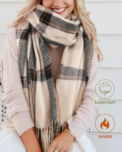 FURTALK Winter Scarf for Women Shawl Cashmere Feel Tassel Plaid Large Oversized Scarves Wraps thumbnail 2
