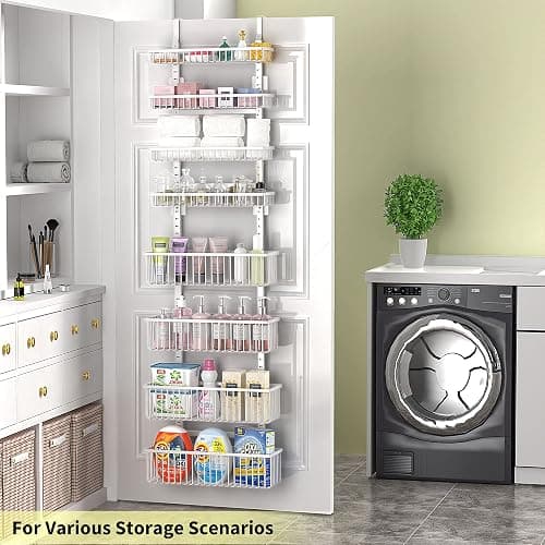Moforoco White Over The Door Pantry Organizer, Pantry Organization and Storage, Metal Hanging Spice Rack Shelves Door, Seasoning Shelves, Laundry Room Organization, House and Kitchen Essentials thumbnail 5