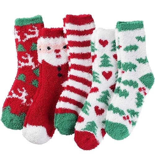 ZhiNuSi Fuzzy Socks for Women Cozy Warm Fluffy Winter Christmas Gifts Slipper Plush Soft Spa Socks 5 Pairs - Image 1