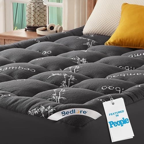 BEDLORE Full Size Mattress Topper Viscose Bamboo, Pillow Top Mattress Pad | Stretchable Pockets Fit 6"-15" Mattress, Soft Breathable Thick Mattress Topper for Back Pain Relief & Hot Sleepers(Dark Gray) - Image 1
