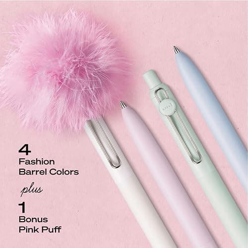 uniball™ The Elle Pen Set, Zento Gel Pens, Black Ink, 4 Count | Pink Puff included, 0.7mm Medium Point, Retractable, Smooth Writing, Quick-Drying, No Smear, No Bleed thumbnail 6