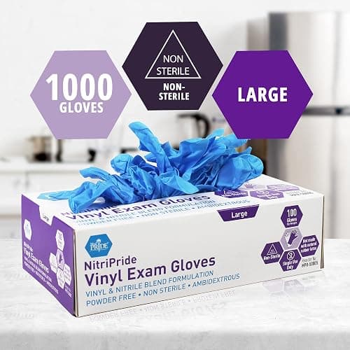 MED PRIDE Disposable Powder Free Non Latex Single Use Medical Exam Gloves, Nitrile Vinyl Blend for Cleaning and Food Handling thumbnail 2
