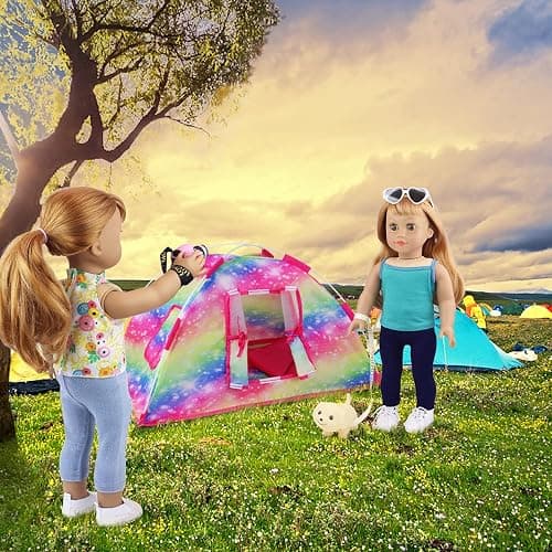 ZITA ELEMENT 7-Piece Fashion Doll Camping Set - Tent, Sleeping Bag, Clothes, Shoes, Camera, Glasses, Dog Toy thumbnail 2