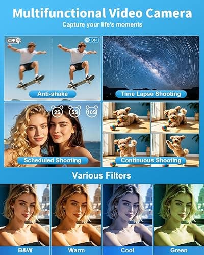 Aidzhi 4K Video Camera Camcorder 96MP UHD Vlogging Camera for YouTube 18X Digital Zoom 3.0 IPS 270° Rotation Touch Screen Video Recorder with Remote Control, Night Vision, 32GB Card, 2 Batteries thumbnail 7