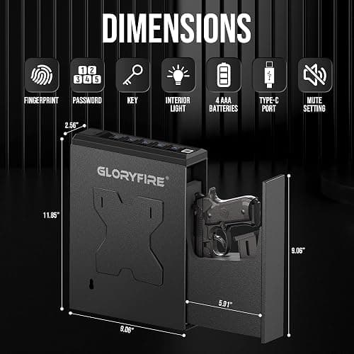 GLORYFIRE Gun Safe Biometric Pistol Safe, Mounted Nightstand Quick Access Handgun Safe and Gun Lock Box for Car, Truck, Desk, Bedside, Wall with Security Fingerprint, Key Access, PIN Code thumbnail 4