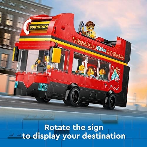LEGO City Red Double-Decker Sightseeing Bus Toy Vehicle Set, Birthday Gift for 7 Year Olds, for Kids, Double-Decker London Bus Toy, 5 Characters Including a Baby and Stroller, 60407 thumbnail 4
