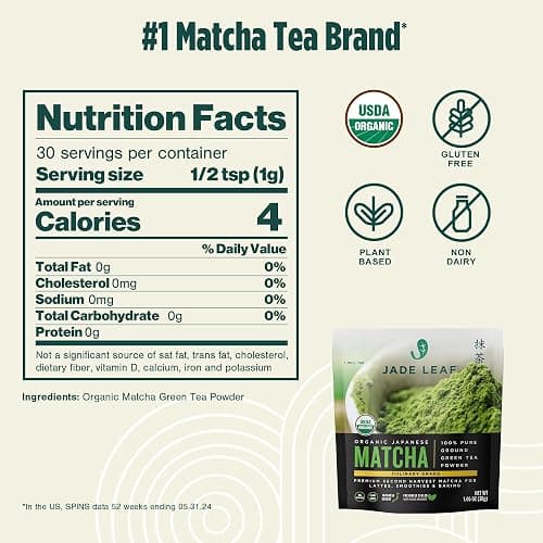 Jade Leaf Matcha Powder, Organic Culinary Grade, 30g / 1.06oz | Best for Matcha Lattes, Baking, and Smoothies! - Authentic Japanese Matcha Green Tea Powder - Resealable Pouch thumbnail 8
