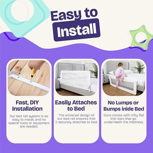 ComfyBumpy 1-Pack Bed Rail for Toddlers 55.5" L x 19.5" H | Toddler Bed Rails for Twin, Full, Queen & King Mattress Size | Swing Down Rail Guard | Mattress Side Rail for Kids | White thumbnail 8
